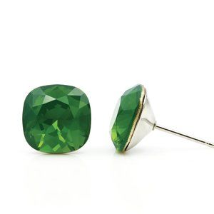 10mm Green Opal Swarovski Studs | Cushion Cut Crystal Earrings | Hypoallergenic